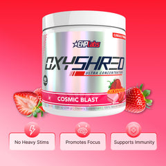 Immunity booster and prebiotic complex icon on OxyShred tub.
