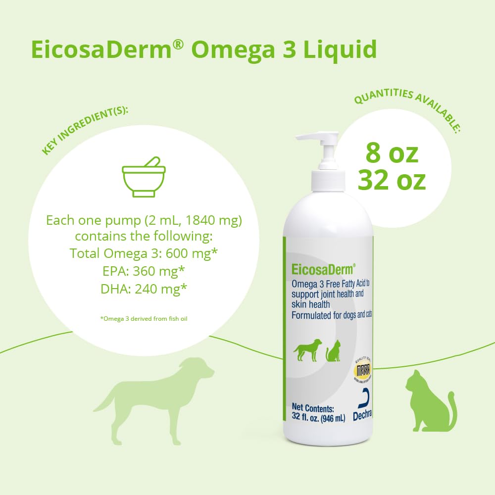 Dropper dispensing EicosaDerm Omega 3 into pet food for easy dosing
