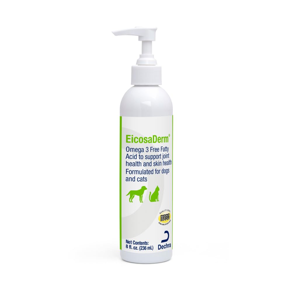 EicosaDerm Omega 3 Liquid pump bottle for easy pet supplementation