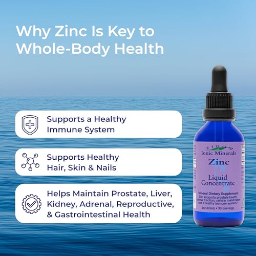 Zinc liquid bottle label close-up highlighting natural ingredients.