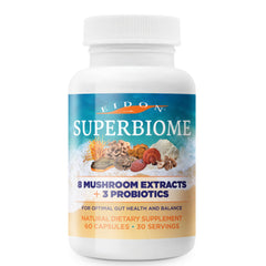 Eidon SuperBiome bottle cap close, convenient daily mushroom blend supporting gut balance.