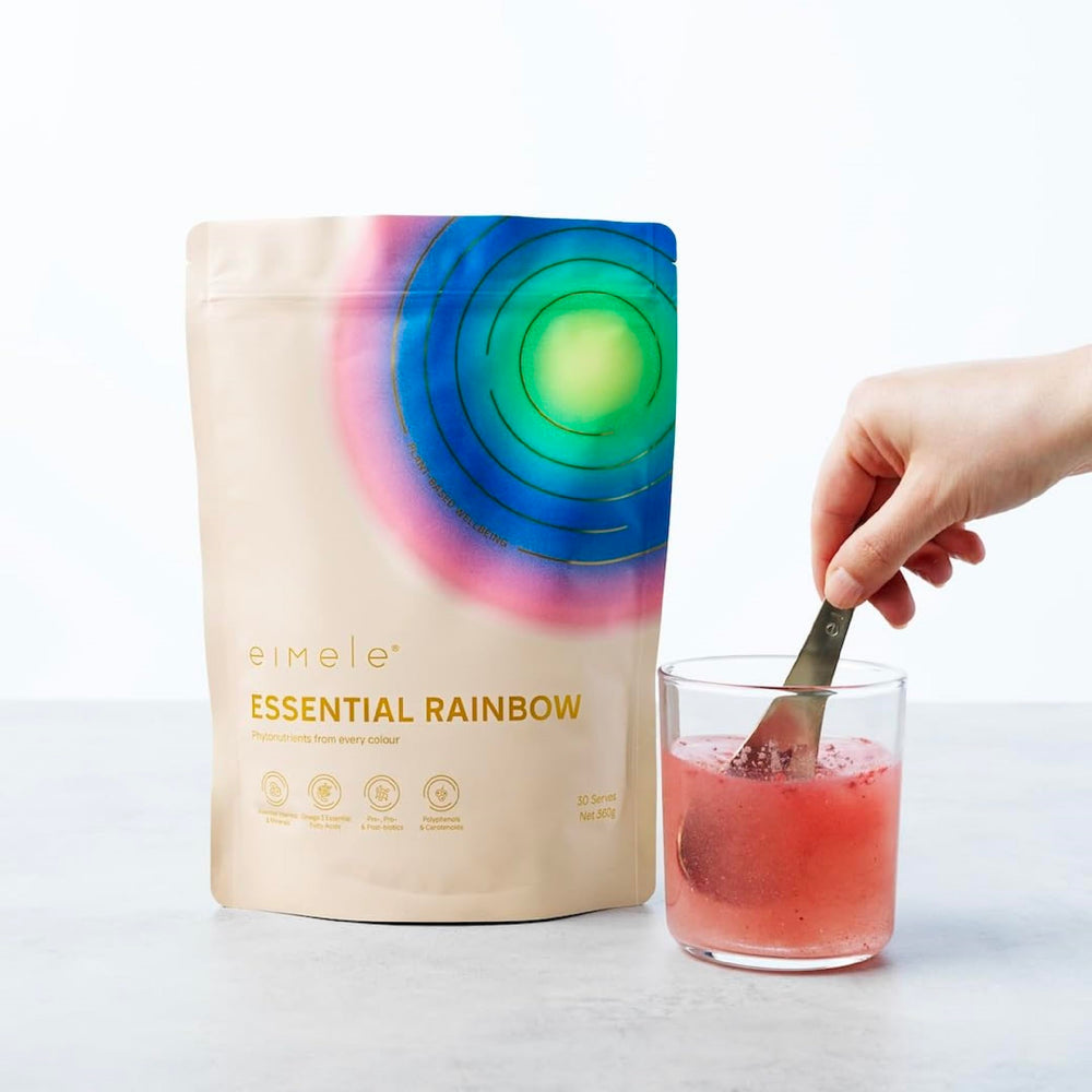 eimele Essential Rainbow ingredient chart closeup showing diverse antioxidants.