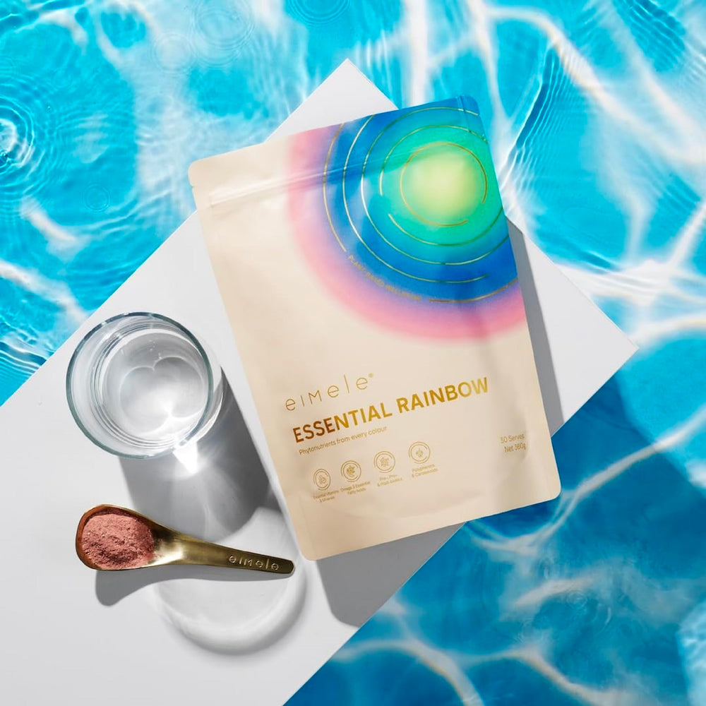 eimele Essential Rainbow packaging showcased with non-GMO claim.