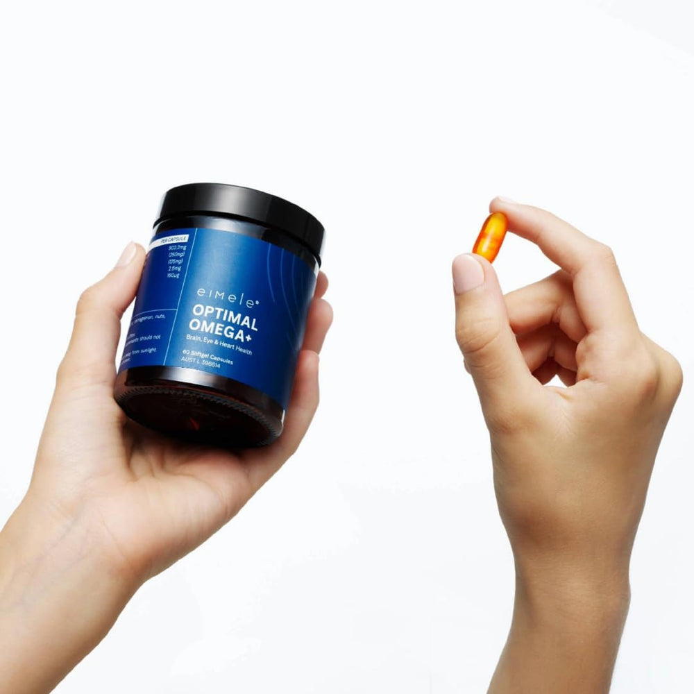 eimele Optimal Omega+ microalgae source illustration, sustainable plant-based omega-3