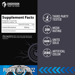 Ekkovision Creatine Monohydrate scoop blends into a smoothie for convenient use