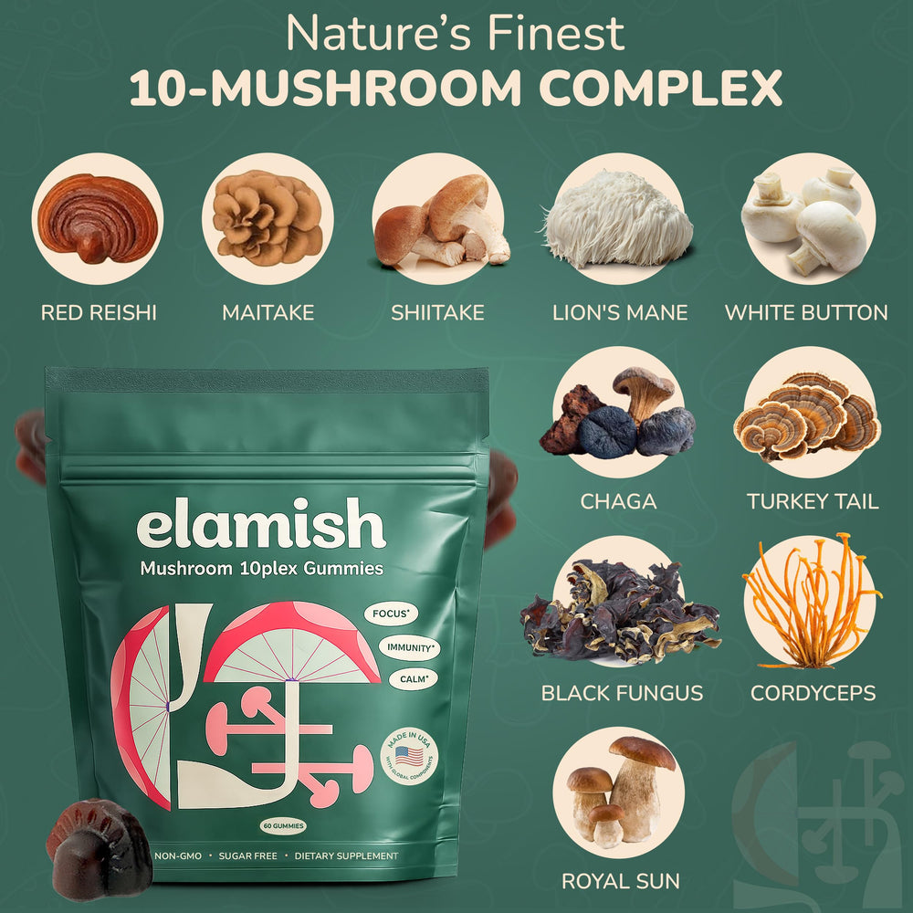 Elamish Mushroom Gummies immunity energy bottle supports everyday resilience
