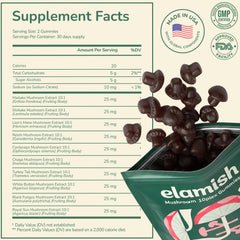 Elamish Mushroom Gummies sugar-free strawberry bottle offers tasty wellness support