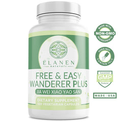 Elanen Naturals Jia Wei Xiao Yao San label close-up highlighting preservative-free formula.