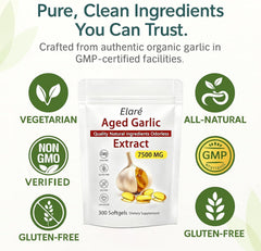 2-year matured aged garlic extract label highlighting potency and maturation.