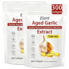 Elare aged garlic extract bottle with odorless softgels for daily wellness.
