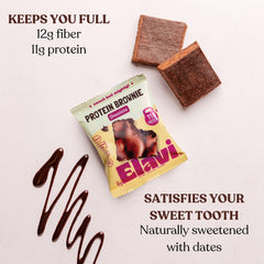 Elavi Protein Brownie vegan gluten-free ingredients showcase allergen-friendly snack.