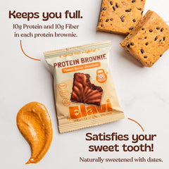 ELAVI soft chewy brownie close-up emphasizes texture and real ingredients