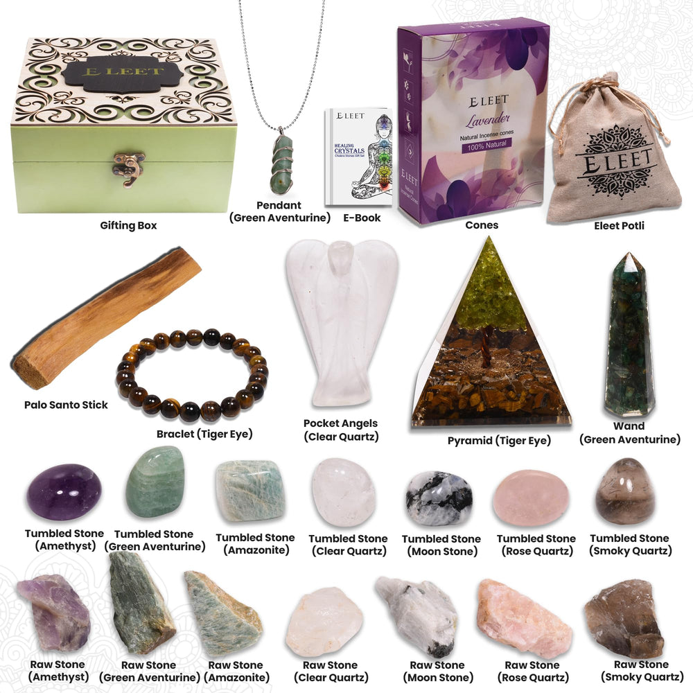 Eleet healing stones green aventurine wands promoting focus and grounding during practice.