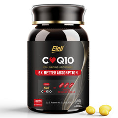 Eleli Ultra 6X liposomal CoQ10 packshot shows compact softgels for easy daily dosing