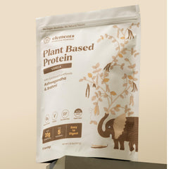 Close-up of Elements Vanilla protein label showing no added sugar and clean ingredients