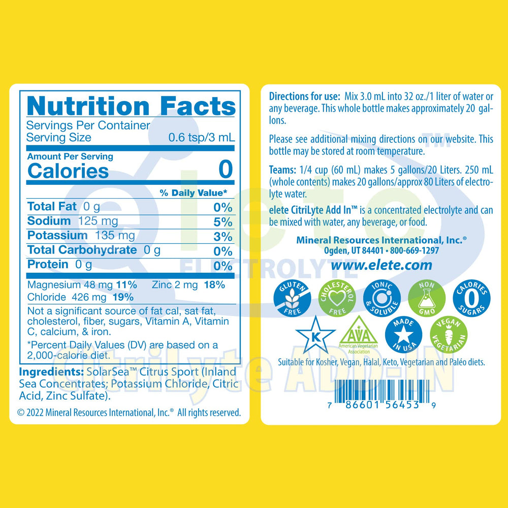 Elete Citrilyte Add-in concentrate mixes easily into any drink.