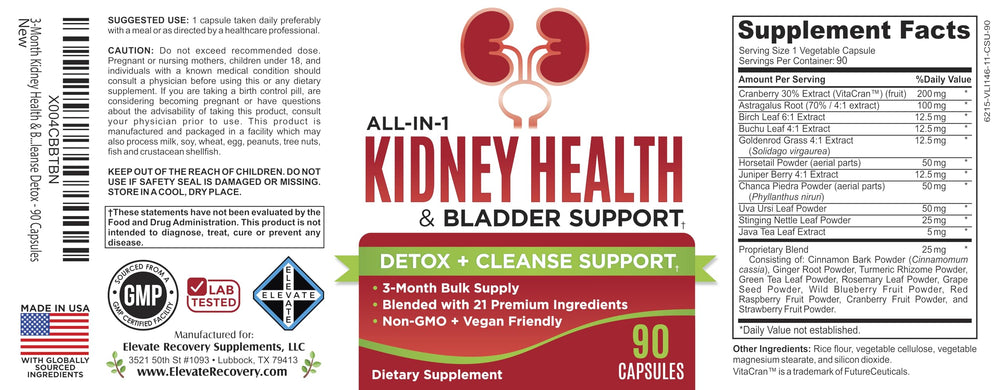 Elevate Kidney & Bladder Support safety-sealed bottle confirms freshness.