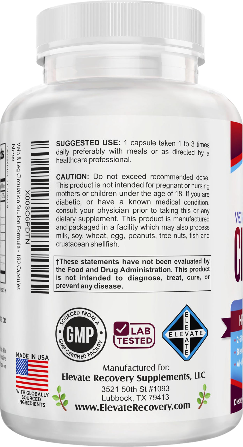 Hawthorn and Diosmin blend visual on Elevate Recovery label