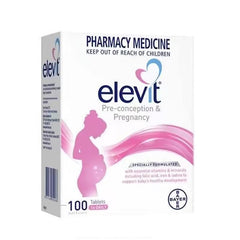 Elevit prenatal tablet close-up showing key vitamins for maternal nutrition.