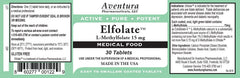 ELFOLATE bottle pour image illustrating tablet size and dosage.