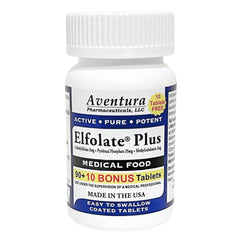 ELFOLATE Plus bottle label highlights L-methylfolate for daily support.