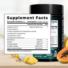 ELICORE Digestive Enzyme Pro Blend label detail highlighting bromelain and papaya enzymes.