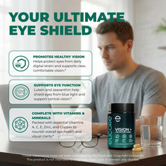 ELICORE Eye Vitamins capsules highlight lutein and zeaxanthin for clearer vision.