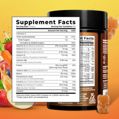ELICORE Kids Multivitamin Gummies bottle label close-up with vitamin details for immune and growth support