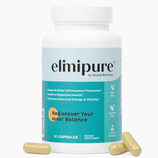Elimipure Gut Cleanse bottle on a kitchen counter for daily routine