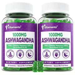 ELLAMENTZ Ashwagandha gummies bottle cap close-up signaling brand and daily calm use.