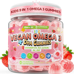ELLAMENTZ Kids Omega 3 Gummies strawberry center—delicious DHA for growing minds.