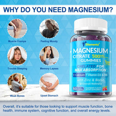 ELLAMENTZ magnesium citrate gummies close-up with raspberry flavor
