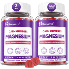 ELLAMENTZ Magnesium Glycinate Gummies bottle closeup highlighting sugar-free vegan wellness.