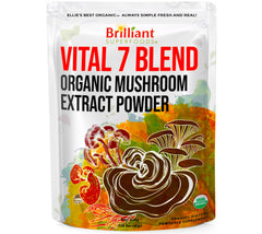Ellie's Best 7 Mushroom Powder bottle front for daily wellness rituals.