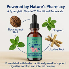 ELLORA Gut Cleanse Liquid Drops dropper enabling precise, customizable servings