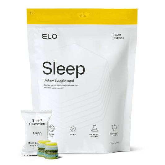 Elo Health Sleep Gummies bottle ready for nightly routine to support restful evenings.