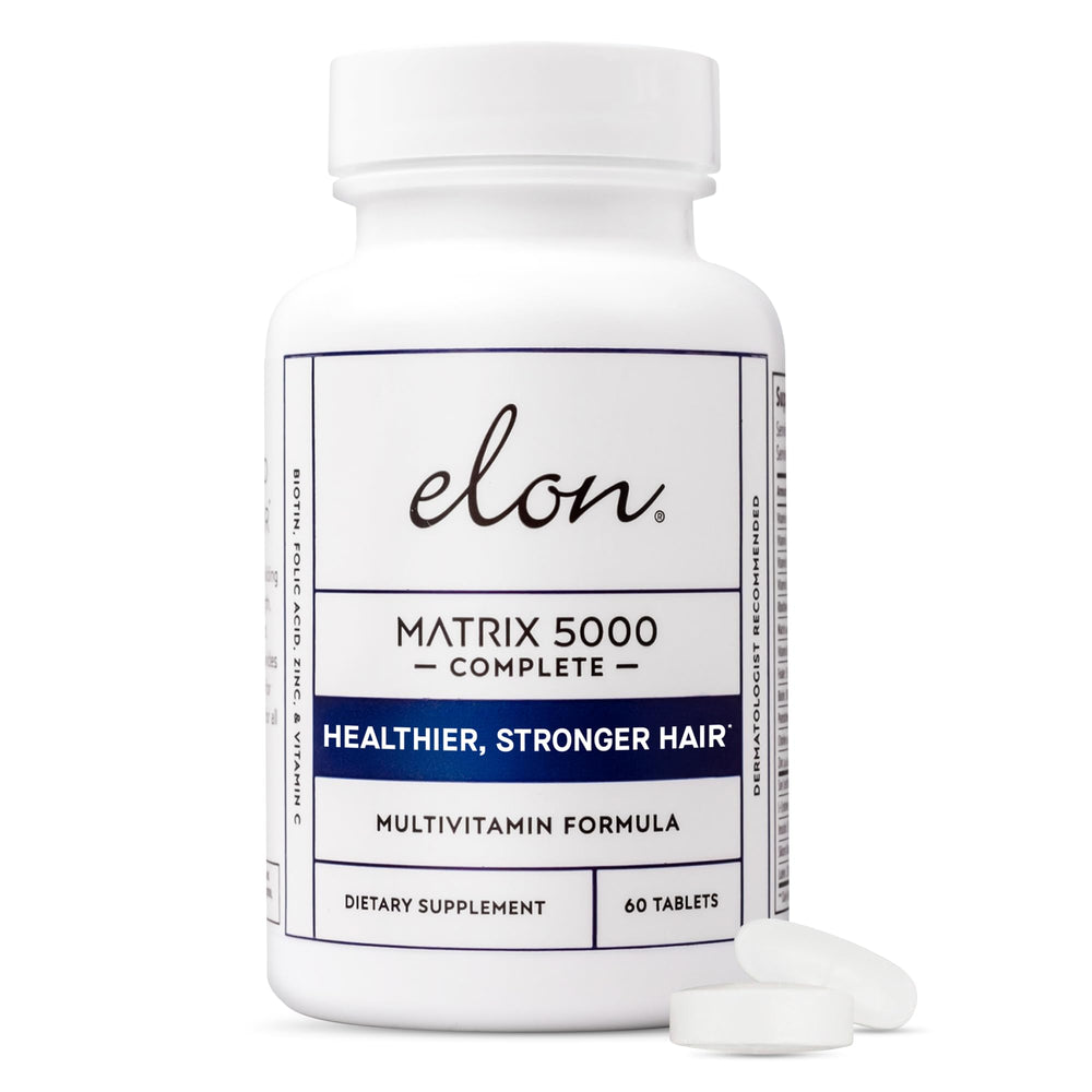 Elon Matrix 5000 bottle pour promotes healthy hair growth and vibrant skin.