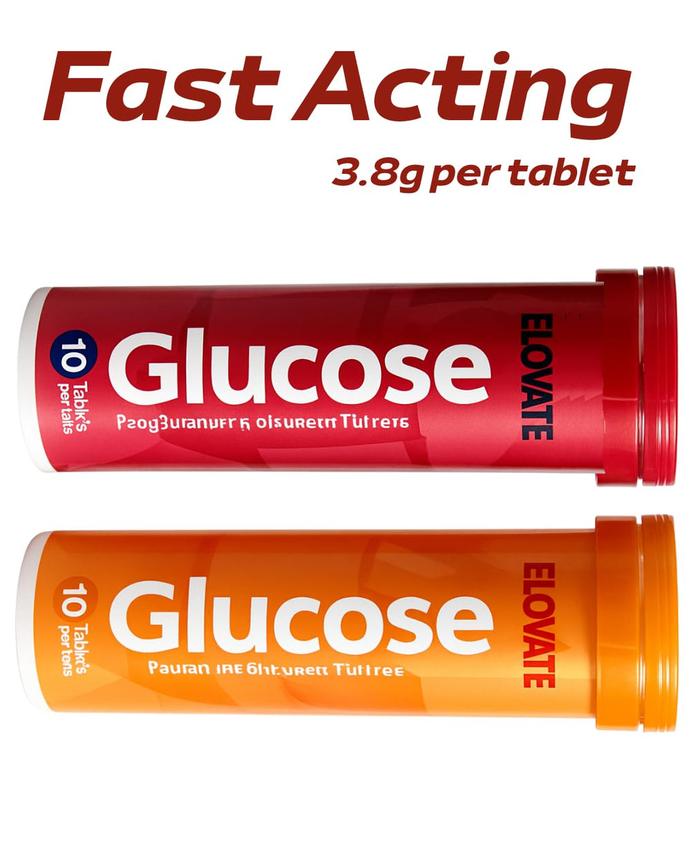 Close-up of ELoVATE raspberry glucose tablet ready to chew for fast relief.