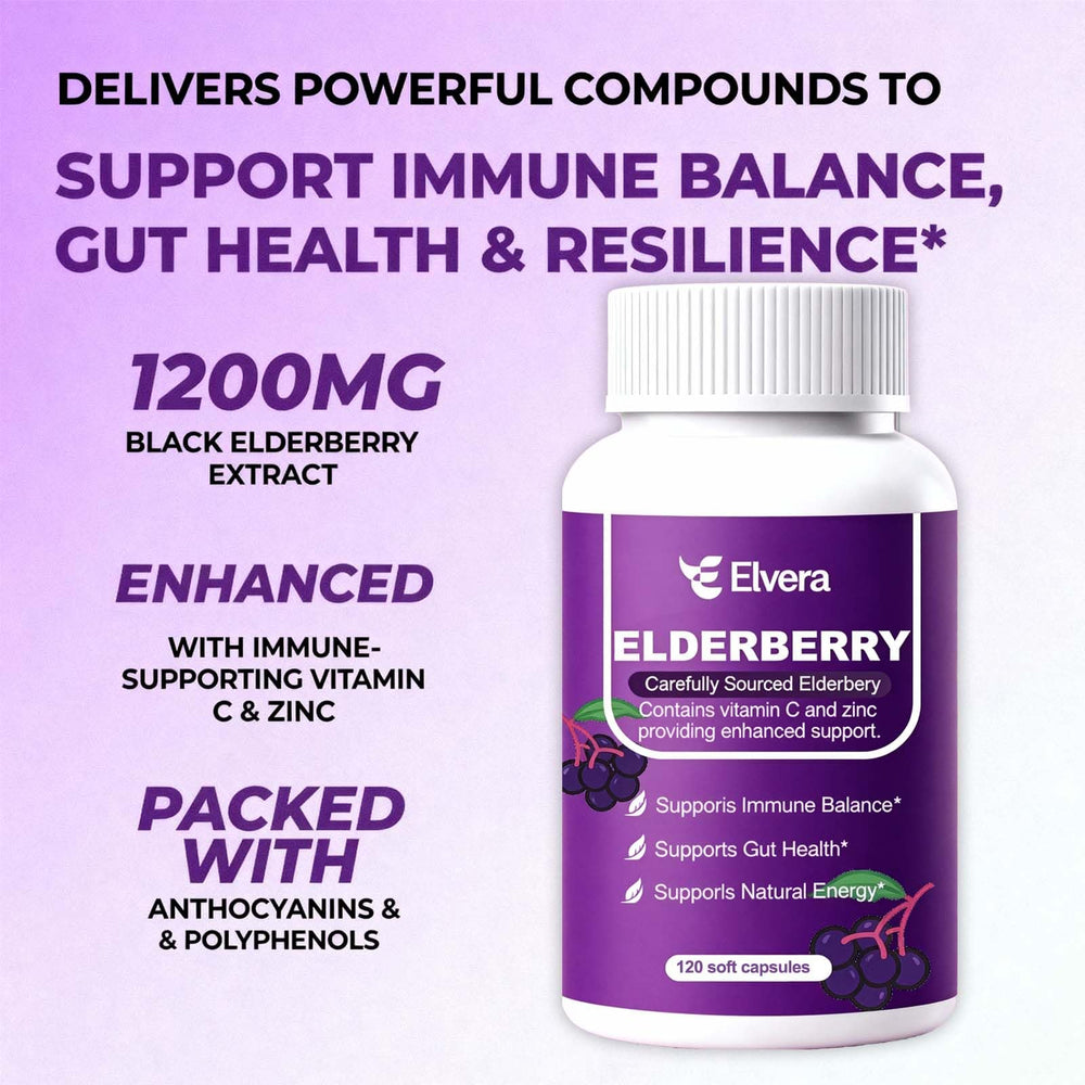 ELSORY Elvera organic elderberries closeup illustrating high-potency phytonutrients.