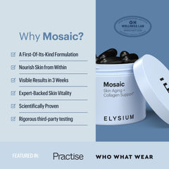 ELY-SIUM Mosaic bottle on a vanity during morning skincare routine.