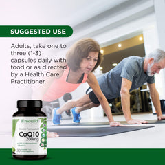 Premium packaging for Emerald Labs CoQ10 200mg highlighting additive-free nutrition