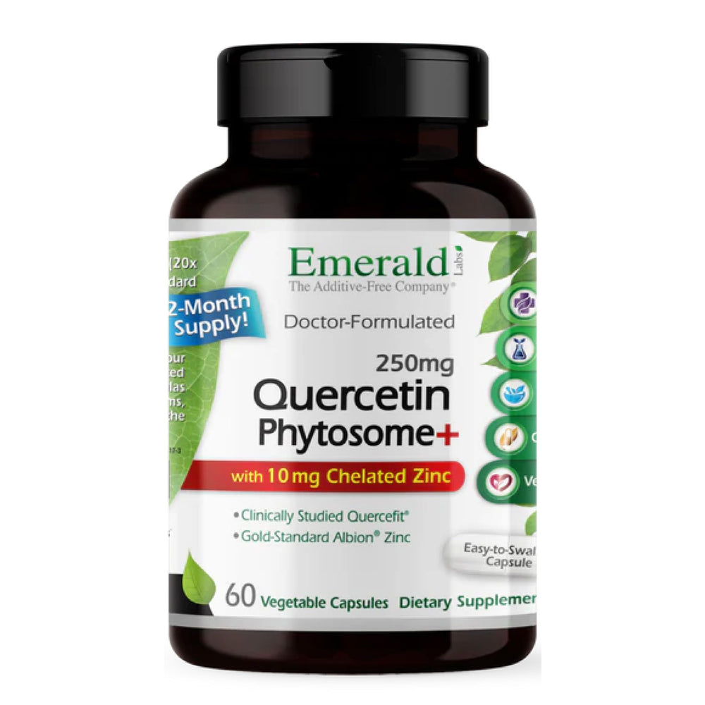 Emerald Labs Quercetin Phytosome Plus bottle front showing vegan immune support benefits