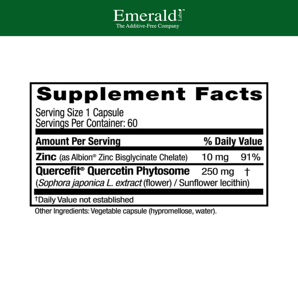 Emerald Labs Quercetin Phytosome Plus bottle pour illustrating convenient daily use