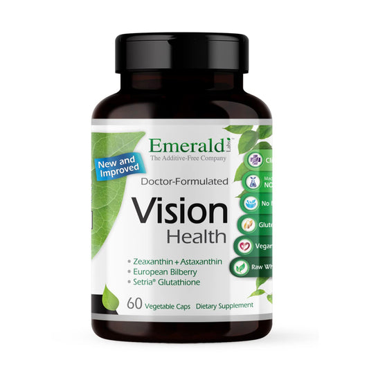 Emerald Labs Vision Health bottle front emphasizing eye health support.