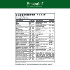 Emerald Labs label close-up showing calcium, D3, and zinc