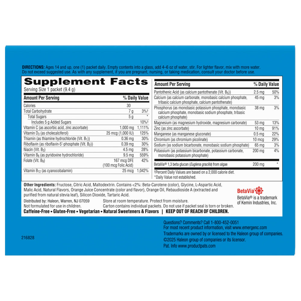 B Vitamins noted for natural energy support in Emergen-C Immune+
