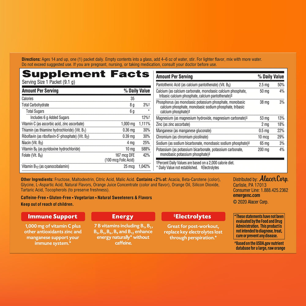 Emergen-C natural orange flavor offers a tasty daily routine.