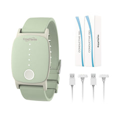 EmeTerm Explore mint green anti-nausea wristband with charging cables for motion-related nausea relief
