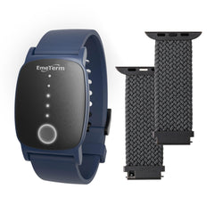 EmeTerm Explore navy-blue wristband for travel anti-nausea support and comfort.