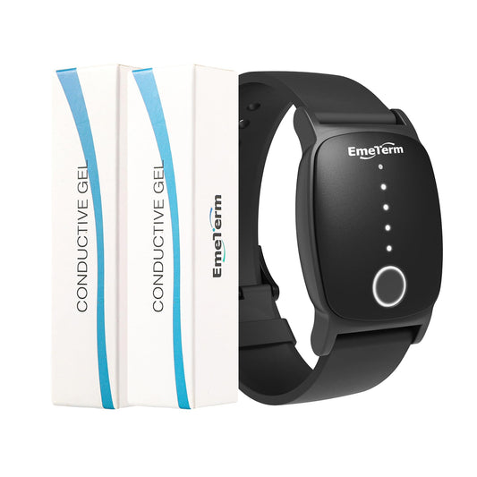 EmeTerm Explore wristband Galaxy Black worn on the wrist for nausea relief.